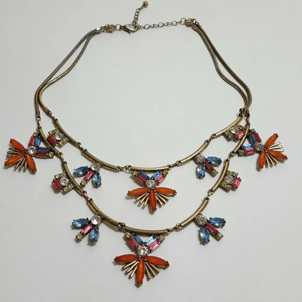 Colorful Rhinestone Gold Tone Statement Necklace